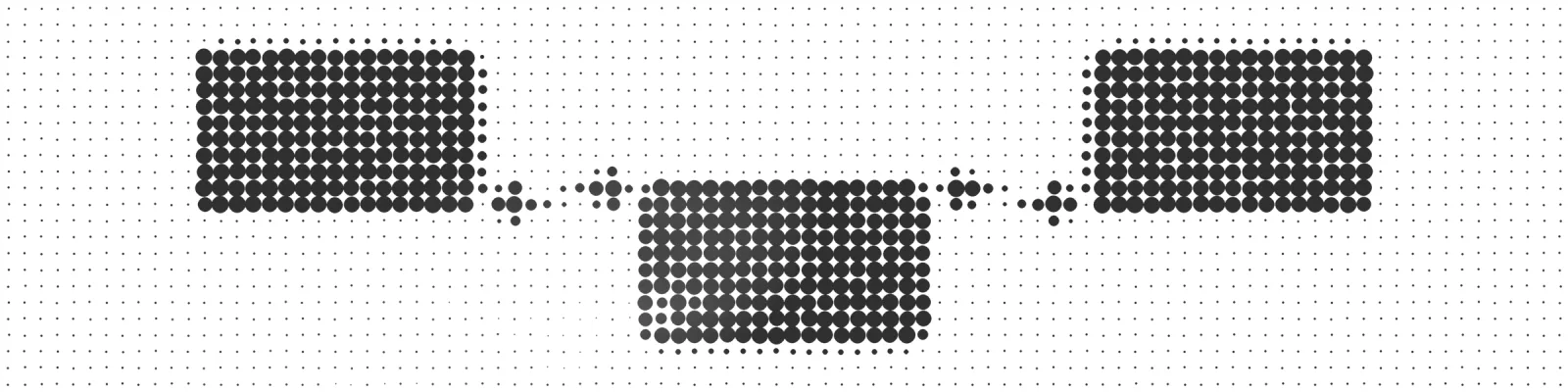 A grid of dots draws three areas joined by connections; a veil dissolves part of it.