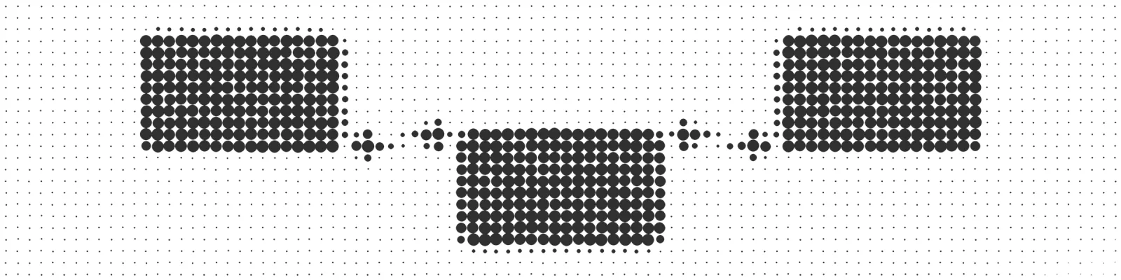 A grid of dots draws three areas joined by connections; a veil dissolves part of it.