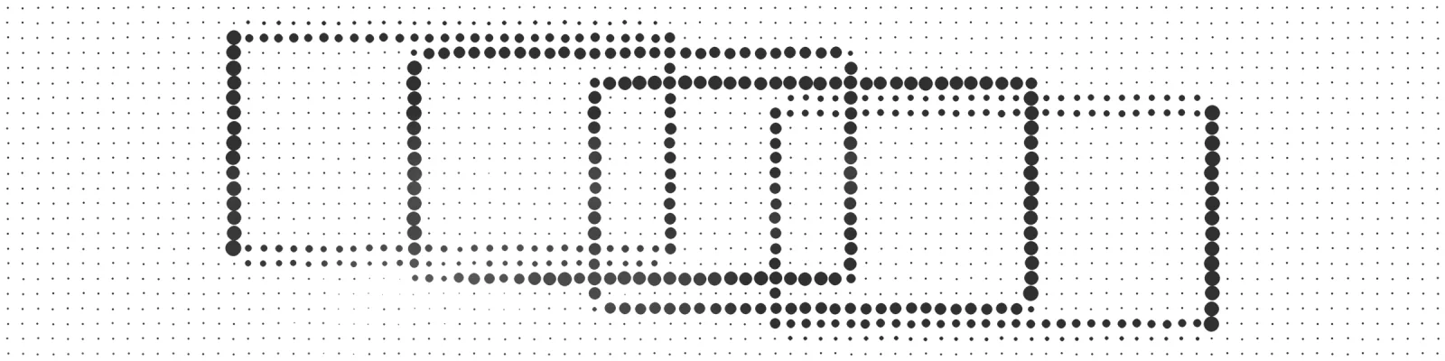 A grid of dots draws four sheets lying offset on top of each other; a veil dissolves part of it.