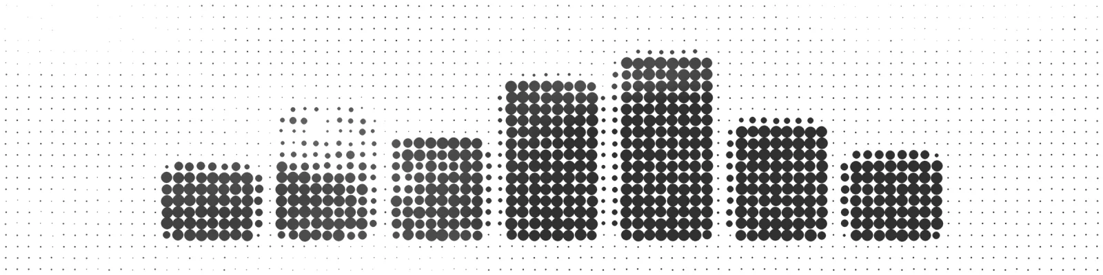 A grid of dots draws seven bars of different heights on a baseline.