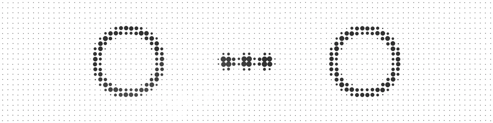 A grid of dots draws two rings facing each other with an exchange of dots between them.