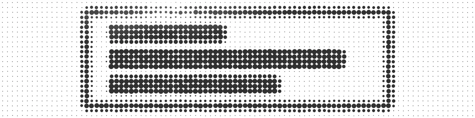A grid of dots draws a frame holding three bars of different lengths; a veil dissolves part of it.