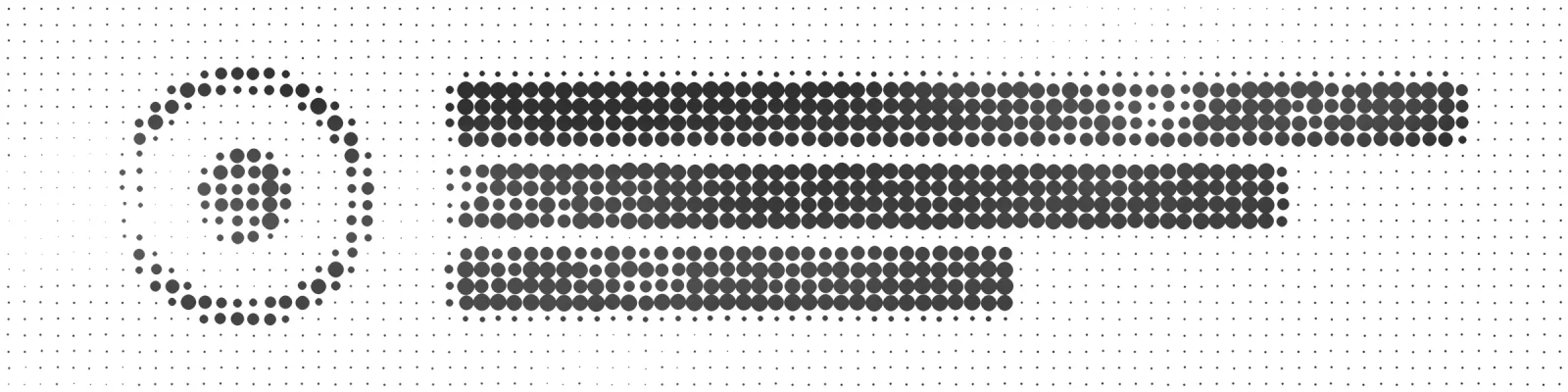 A grid of dots draws a ring beside three lines; a veil dissolves part of it.