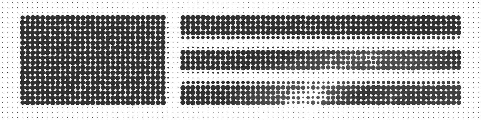 A grid of dots forms one large area beside three stacked rows; a veil dissolves part of it.