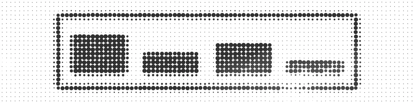 A grid of dots draws a frame holding columns of differing heights; a veil dissolves part of it.