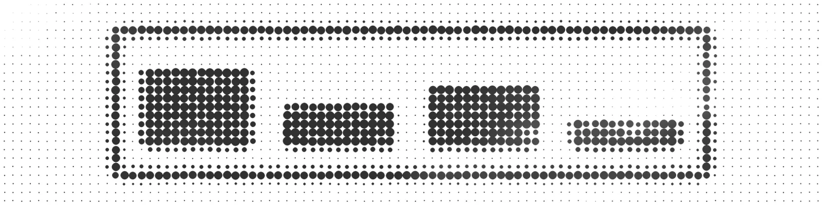 A grid of dots draws a frame holding columns of differing heights; a veil dissolves part of it.
