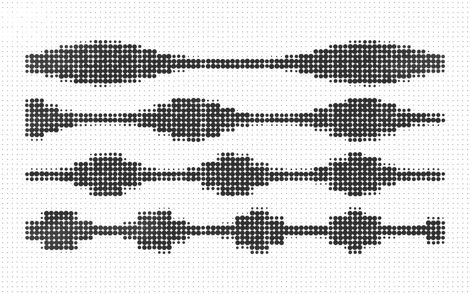 A grid of dots draws four waveforms stacked above each other, each with its own shape; a veil dissolves part of it.