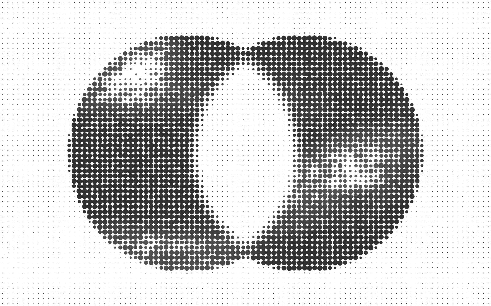 A grid of dots draws two discs cutting into each other; where they overlap the area stays empty.