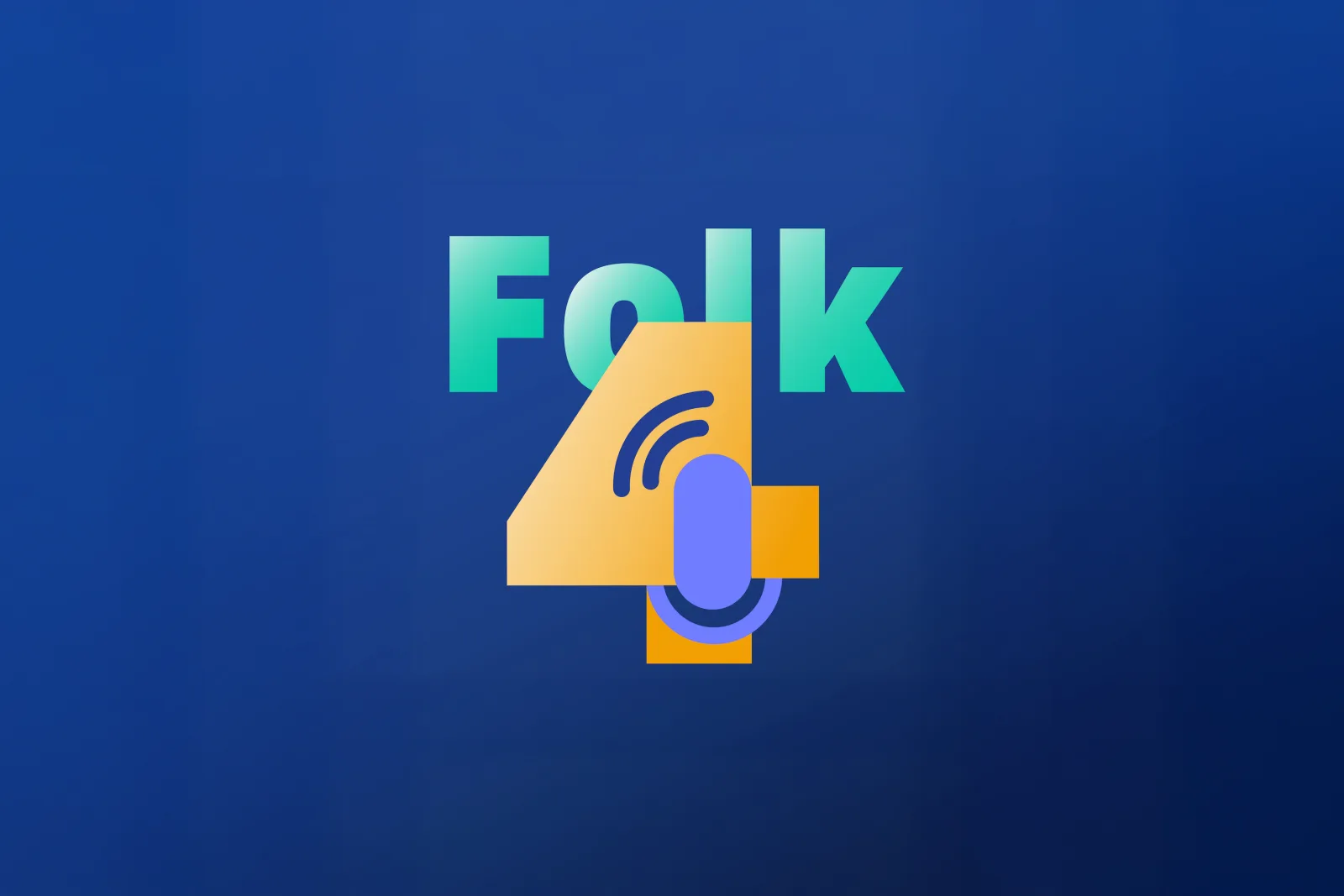 Logo of the Folk4 podcast: the word “Folk” in mint green above an orange 4 with a microphone and sound waves, on a dark blue background.